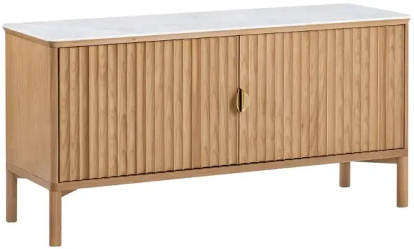 Elodie Reeded Marble Top Sideboard, Natural Ash