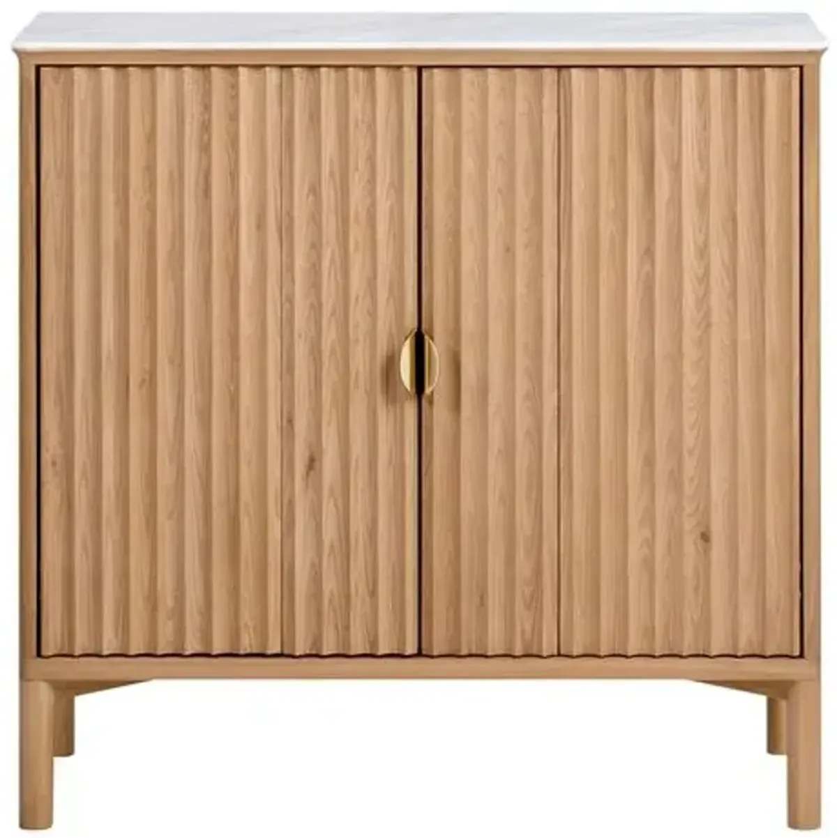 Elodie Reeded Marble Top Cabinet - Natural Ash - Tulsi Home - Brown