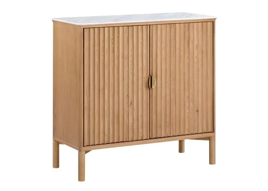 Elodie Reeded Marble Top Cabinet - Natural Ash - Tulsi Home - Brown