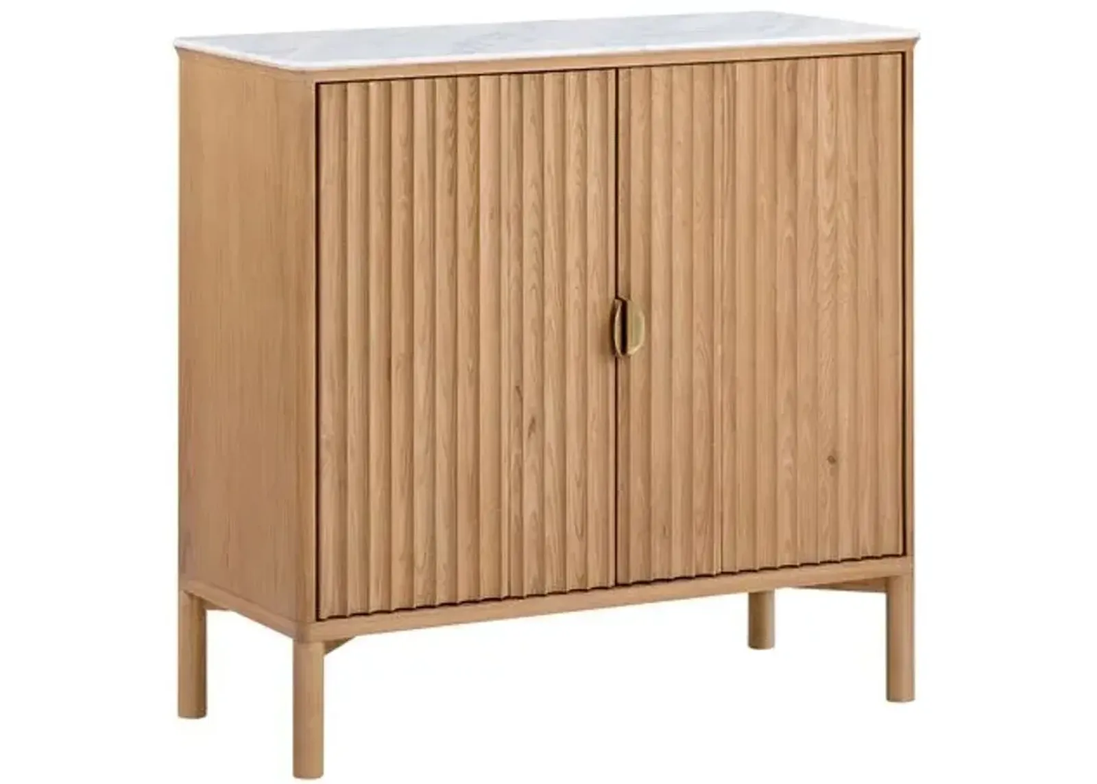 Elodie Reeded Marble Top Cabinet - Natural Ash - Tulsi Home - Brown