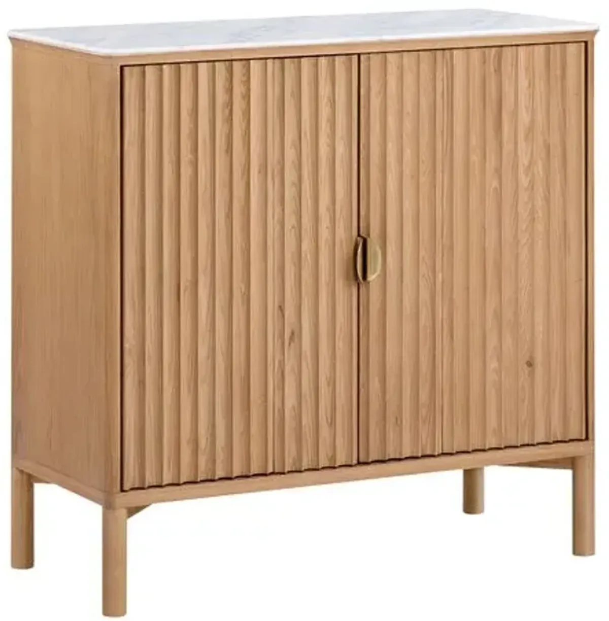 Elodie Reeded Marble Top Cabinet - Natural Ash - Tulsi Home - Brown