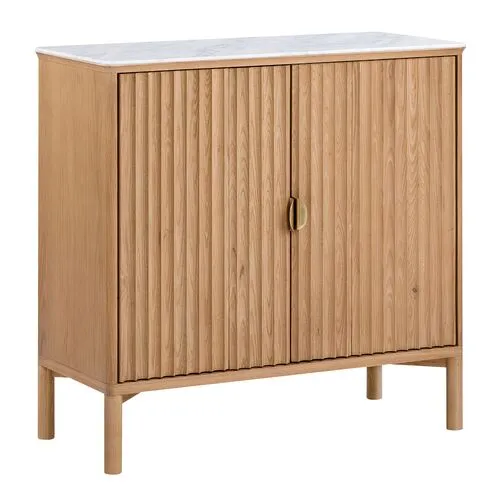 Elodie Reeded Marble Top Cabinet - Natural Ash - Tulsi Home - Brown