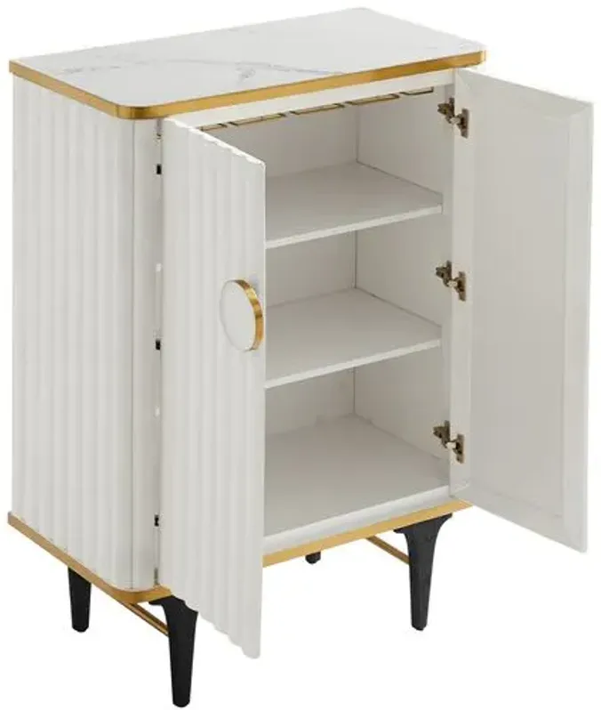 Tibby Velvet Bar Cabinet - Handcrafted - White