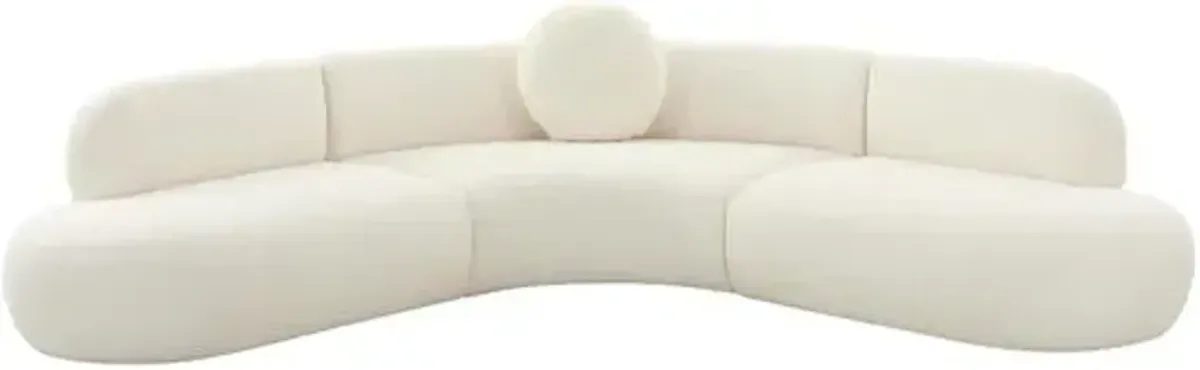 Hiro Boucle Curved Sectional - Cream - Handcrafted - White