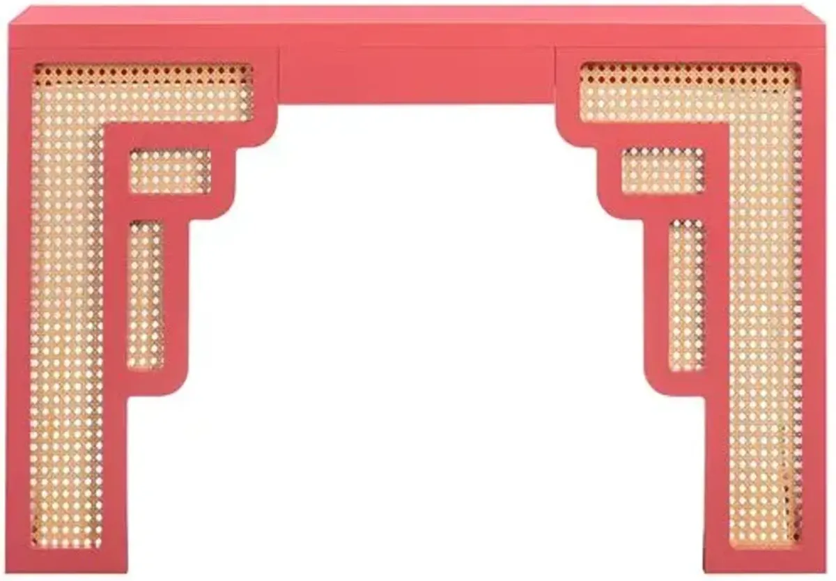 Savannah Rattan Console Table - Handcrafted - Pink