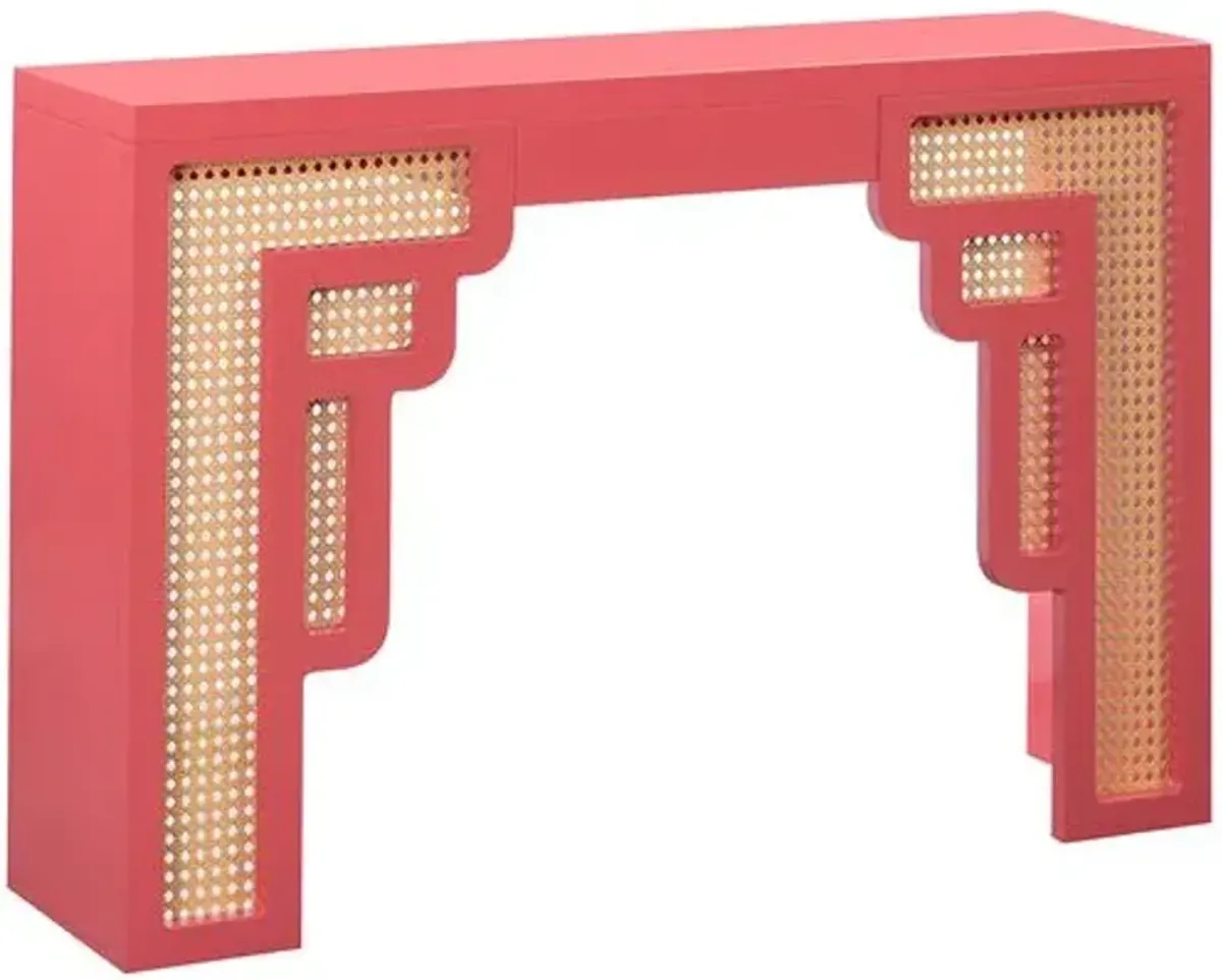 Savannah Rattan Console Table - Handcrafted - Pink