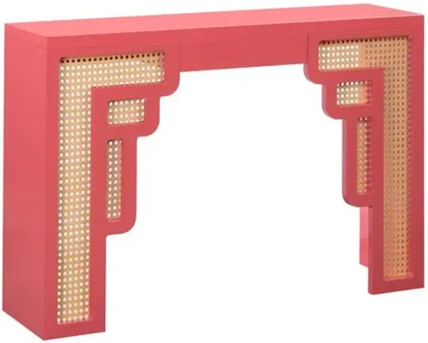 Savannah Rattan Console Table - Handcrafted - Pink