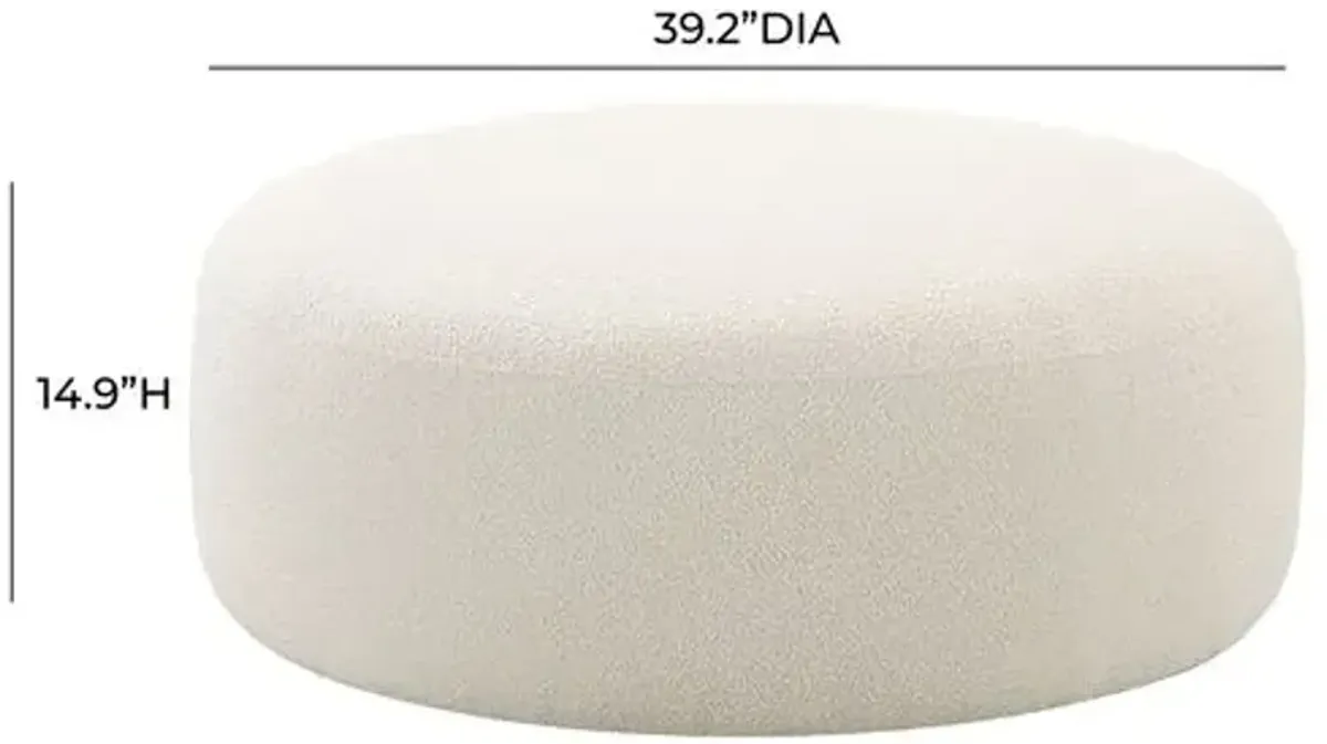 Hiro Boucle Round Ottoman - Cream - Handcrafted - White