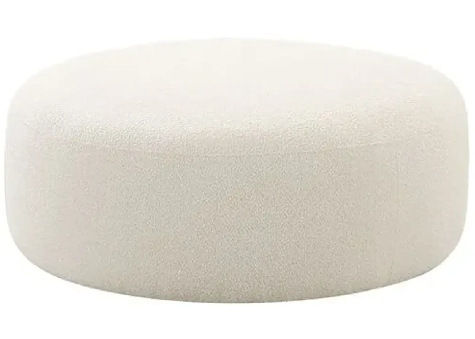 Hiro Boucle Round Ottoman - Cream - Handcrafted - White