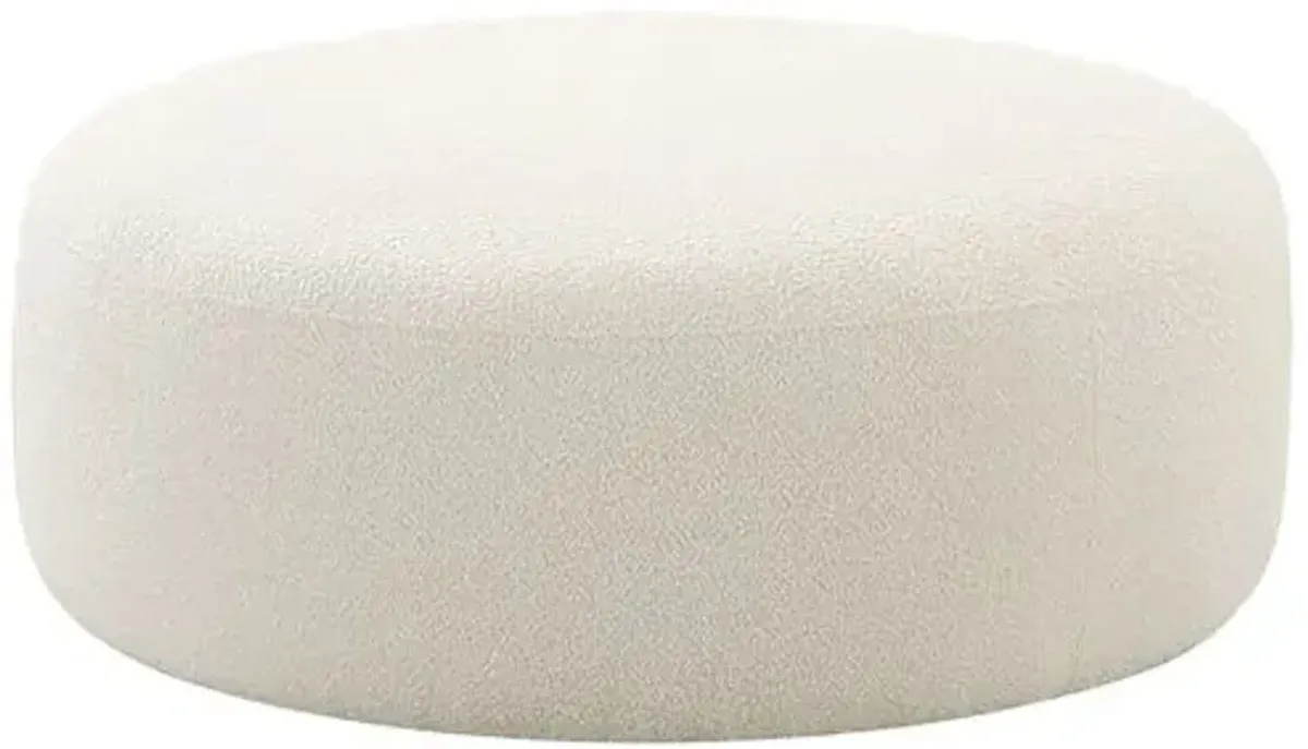 Hiro Boucle Round Ottoman - Cream - Handcrafted - White