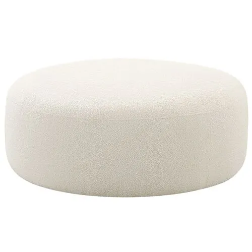 Hiro Boucle Round Ottoman - Cream - Handcrafted - White