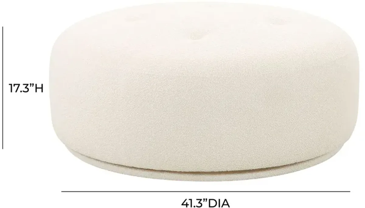 Kylan Boucle Round Swivel Ottoman, Cream