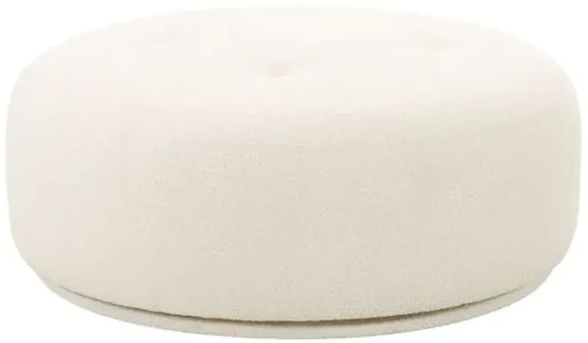 Kylan Boucle Round Swivel Ottoman - Cream - Handcrafted - White