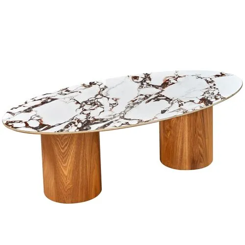 Jules Ceramic Oval Coffee Table - Handcrafted - Brown