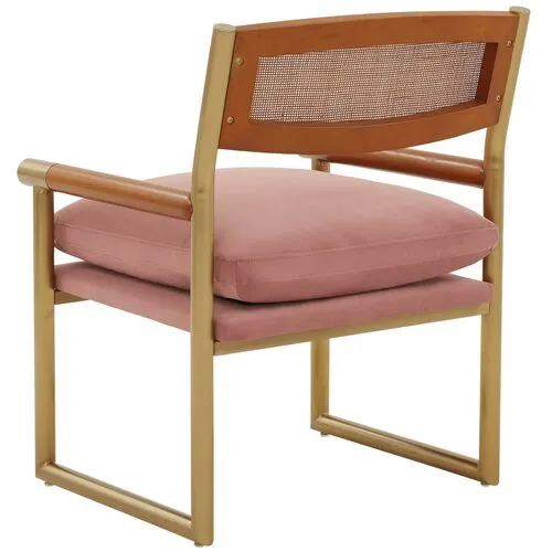 Casey Rattan Velvet Accent Chair - Handcrafted - Pink, Comfortable, Durable, Cushioned