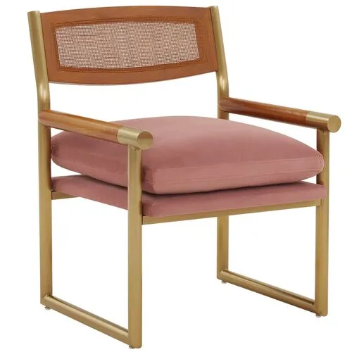 Casey Rattan Velvet Accent Chair - Handcrafted - Pink, Comfortable, Durable, Cushioned