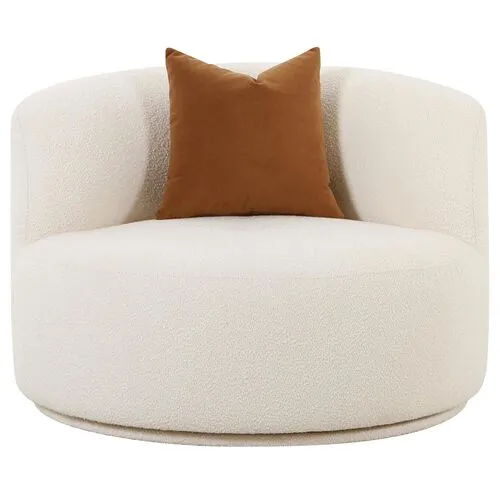 Kylan Boucle Swivel Chair - Cream - Handcrafted