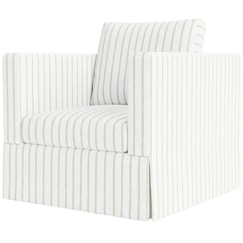 Marth Stewart Brock Chair - Lily Pond Linen Weave Stripe - Handcrafted - Green