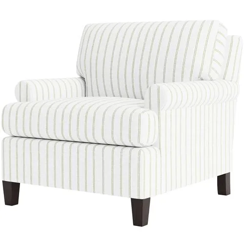 Marth Stewart Foster Chair - Lily Pond Linen Weave Stripe - Handcrafted - Green