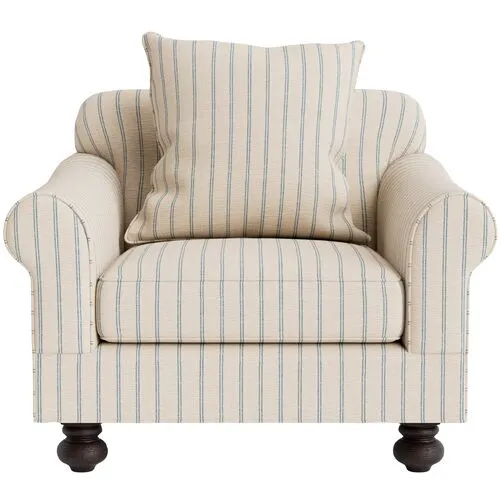 Marth Stewart Logan Chair - Lily Pond Linen Weave Stripe - Handcrafted - Blue