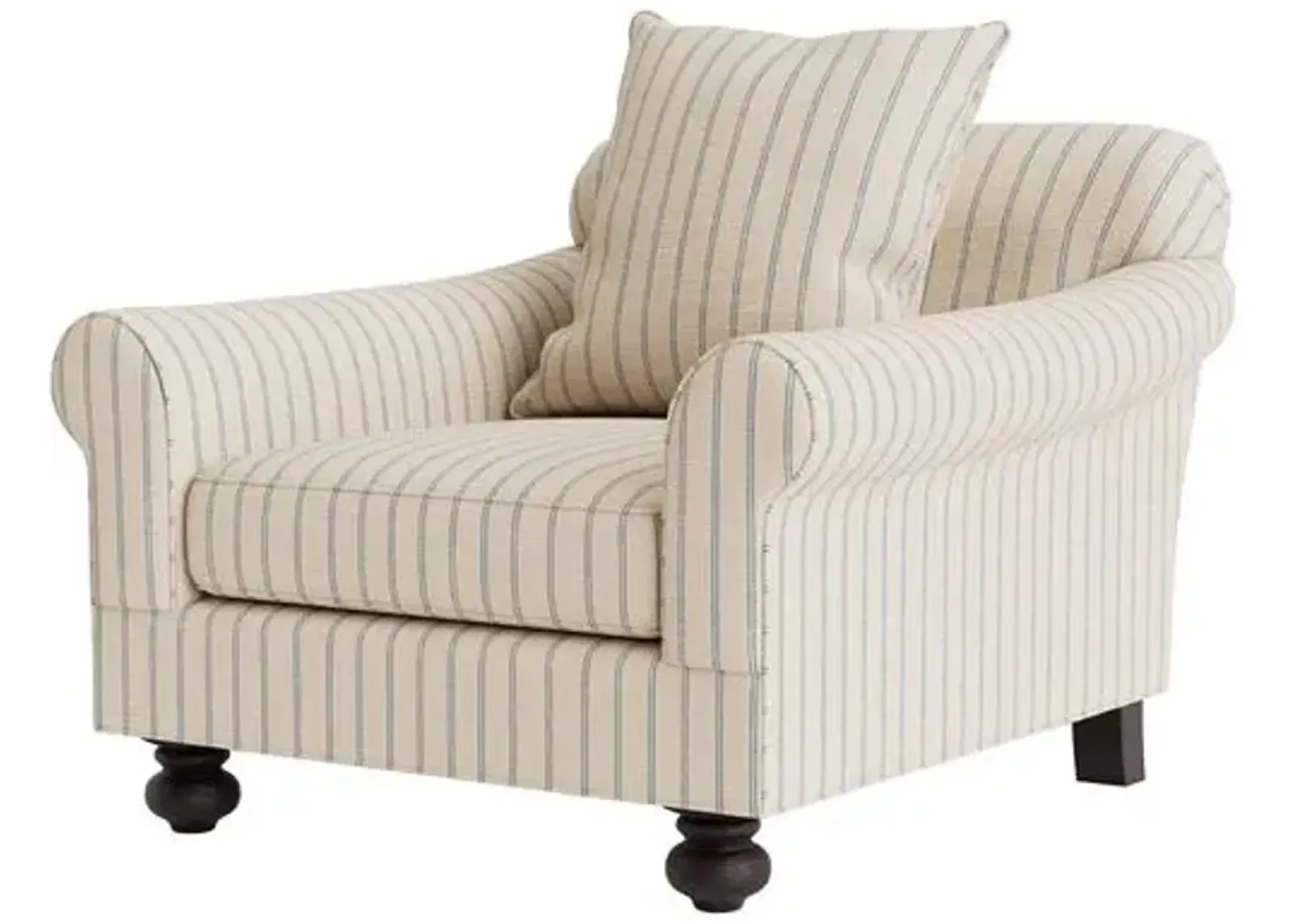 Marth Stewart Logan Chair - Lily Pond Linen Weave Stripe - Handcrafted - Blue