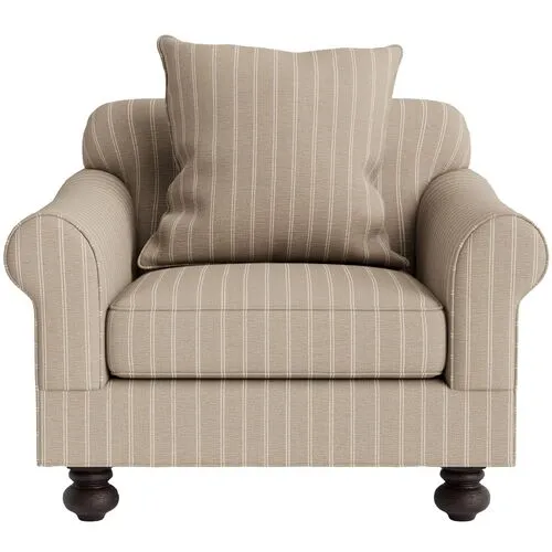 Marth Stewart Logan Chair - Lily Pond Linen Weave Stripe - Handcrafted - Brown