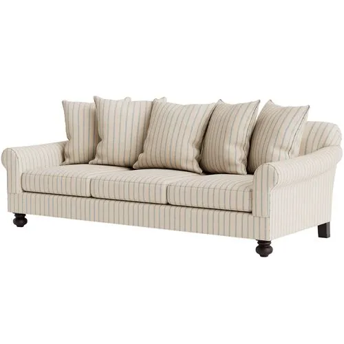 Marth Stewart Logan Sofa - Lily Pond Linen Weave Stripe - Handcrafted