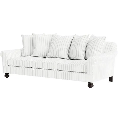 Marth Stewart Logan Sofa - Lily Pond Linen Weave Stripe - Handcrafted