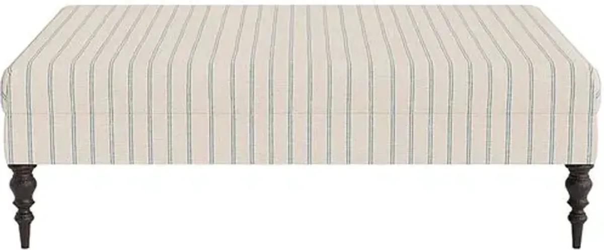 Marth Stewart Renwick Ottoman - Lily Pond Linen Weave Stripe - Handcrafted - Blue