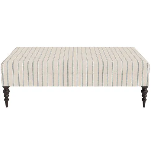 Marth Stewart Renwick Ottoman - Lily Pond Linen Weave Stripe - Handcrafted - Blue