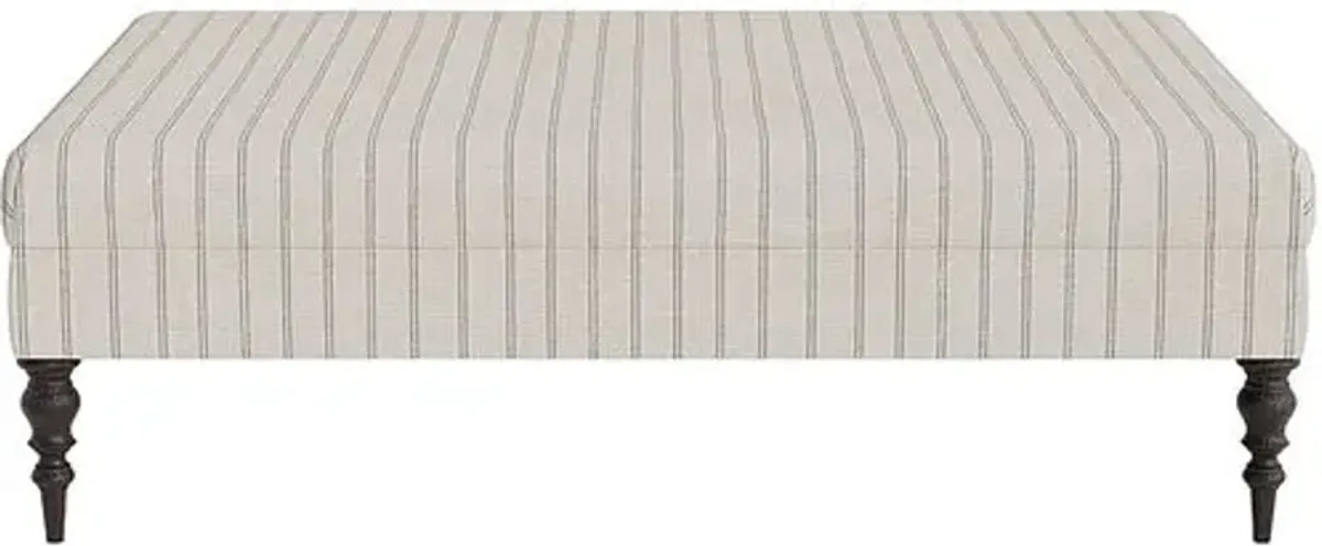 Marth Stewart Renwick Ottoman - Lily Pond Linen Weave Stripe - Handcrafted - Gray