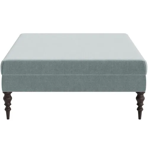 Marth Stewart Renwick Ottoman - Perry Street Velvet - Handcrafted - Blue