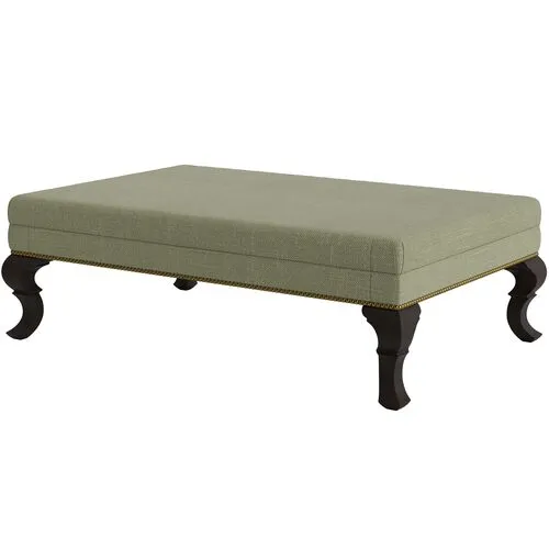 Marth Stewart Wallace Ottoman - Lily Pond Linen Weave - Handcrafted - Green