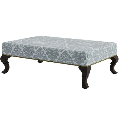 Marth Stewart Wallace Ottoman - Skylands Damask - Handcrafted - Blue