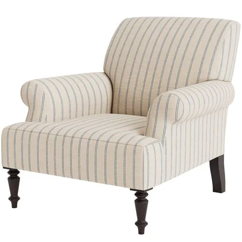 Marth Stewart Grady Chair - Lily Pond Linen Weave Stripe - Handcrafted - Blue