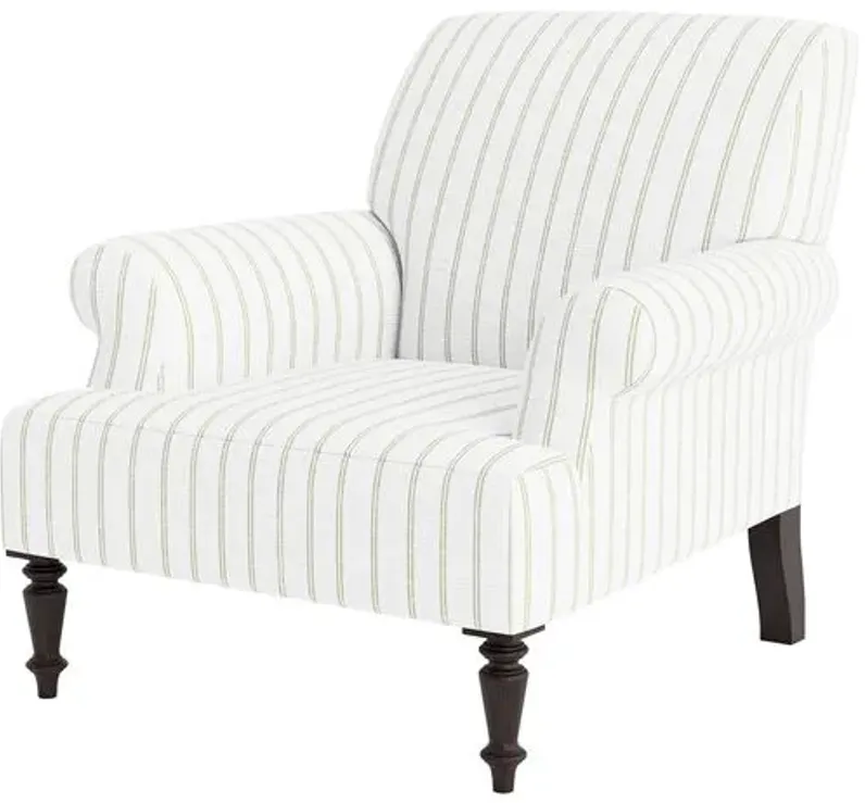 Marth Stewart Grady Chair - Lily Pond Linen Weave Stripe - Handcrafted - Green