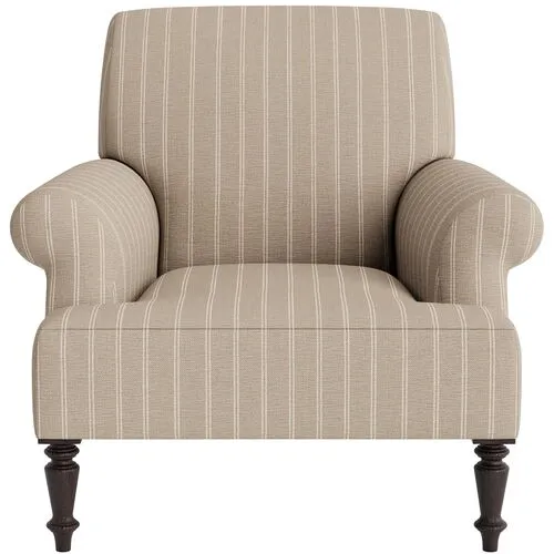 Marth Stewart Grady Chair - Lily Pond Linen Weave Stripe - Handcrafted - Brown