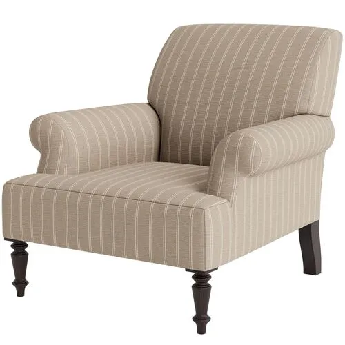 Marth Stewart Grady Chair - Lily Pond Linen Weave Stripe - Handcrafted - Brown