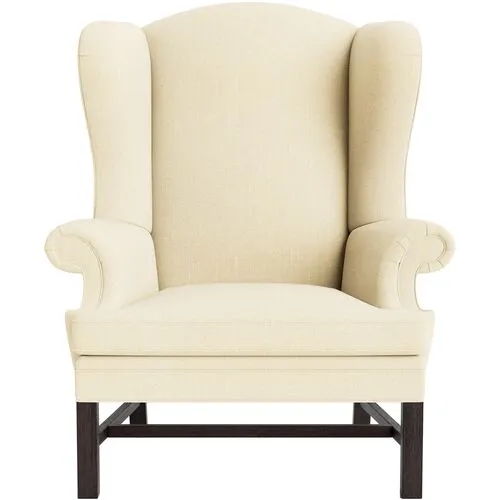Marth Stewart Dearborne Wingback Chair - Lily Pond Linen Weave - Handcrafted in The USA - Beige - Comfortable, Stylish