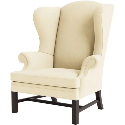 Marth Stewart Dearborne Wingback Chair - Lily Pond Linen Weave - Handcrafted in The USA - Beige - Comfortable, Stylish