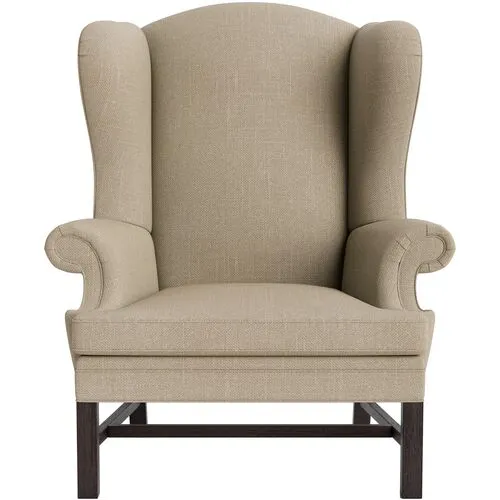 Marth Stewart Dearborne Wingback Chair - Lily Pond Linen Weave - Handcrafted in The USA - Brown - Comfortable, Stylish