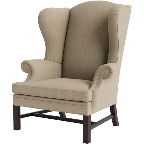 Marth Stewart Dearborne Wingback Chair - Lily Pond Linen Weave - Handcrafted in The USA - Brown - Comfortable, Stylish