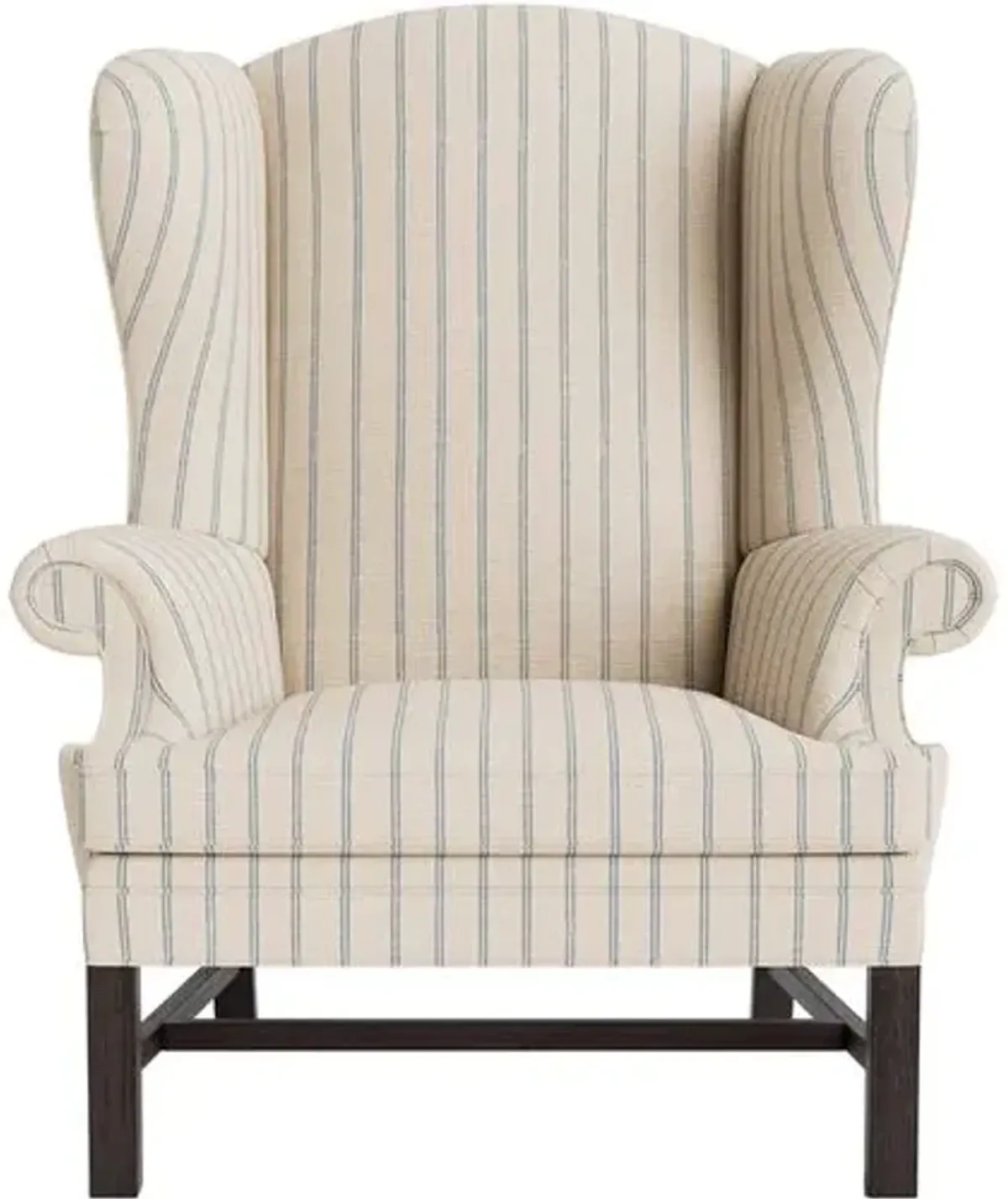 Marth Stewart Dearborne Wingback Chair - Lily Pond Linen Weave Stripe - Handcrafted in The USA - Blue - Comfortable, Stylish