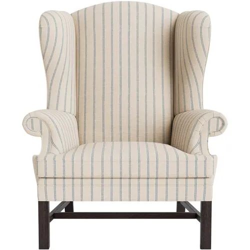 Marth Stewart Dearborne Wingback Chair - Lily Pond Linen Weave Stripe - Handcrafted in The USA - Blue - Comfortable, Stylish