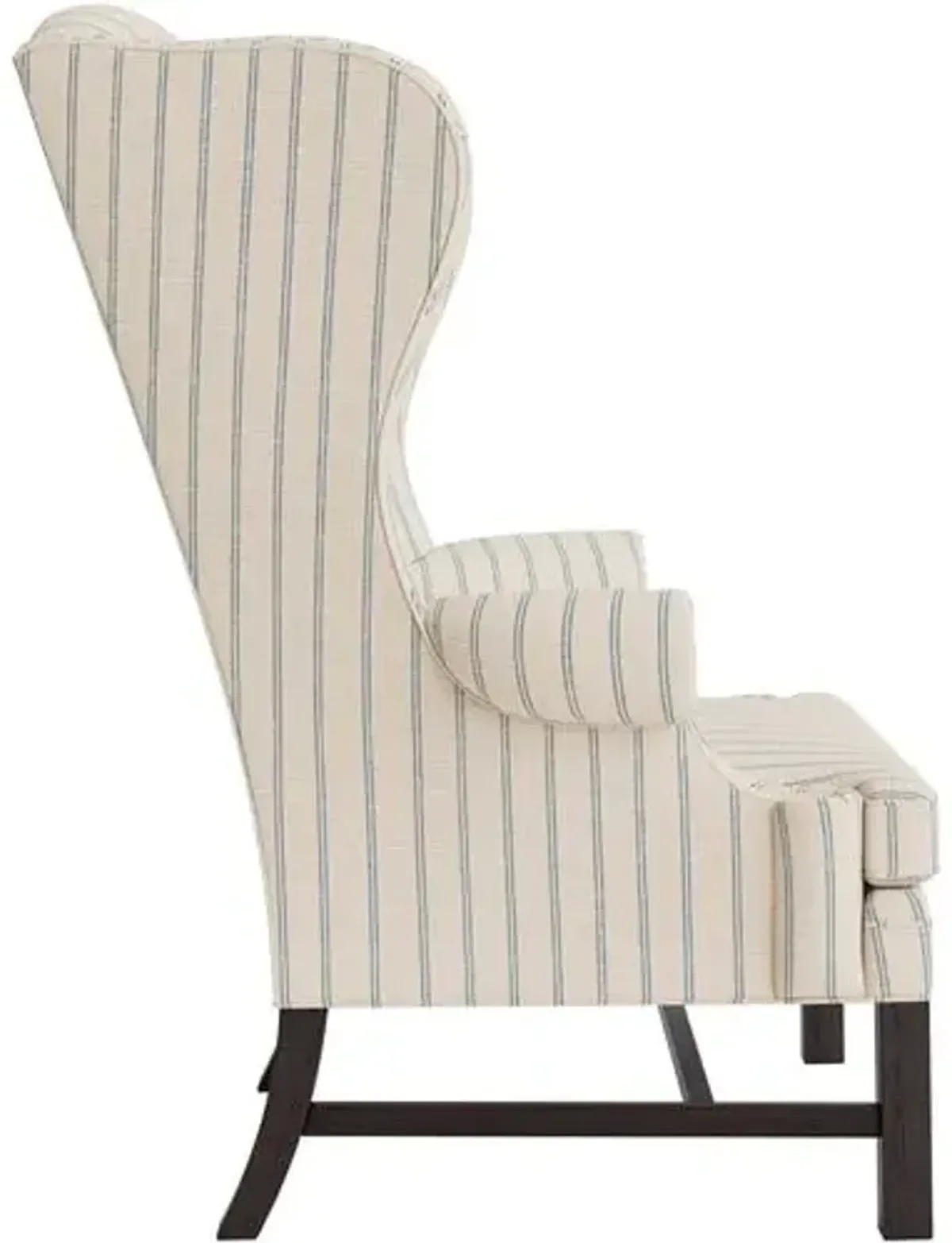 Marth Stewart Dearborne Wingback Chair - Lily Pond Linen Weave Stripe - Handcrafted in The USA - Blue - Comfortable, Stylish