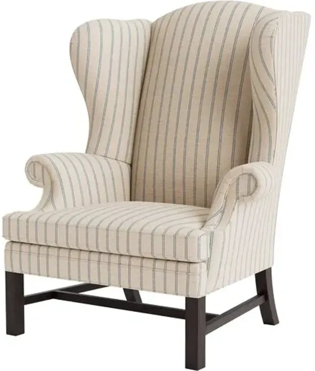 Marth Stewart Dearborne Wingback Chair - Lily Pond Linen Weave Stripe - Handcrafted in The USA - Blue - Comfortable, Stylish