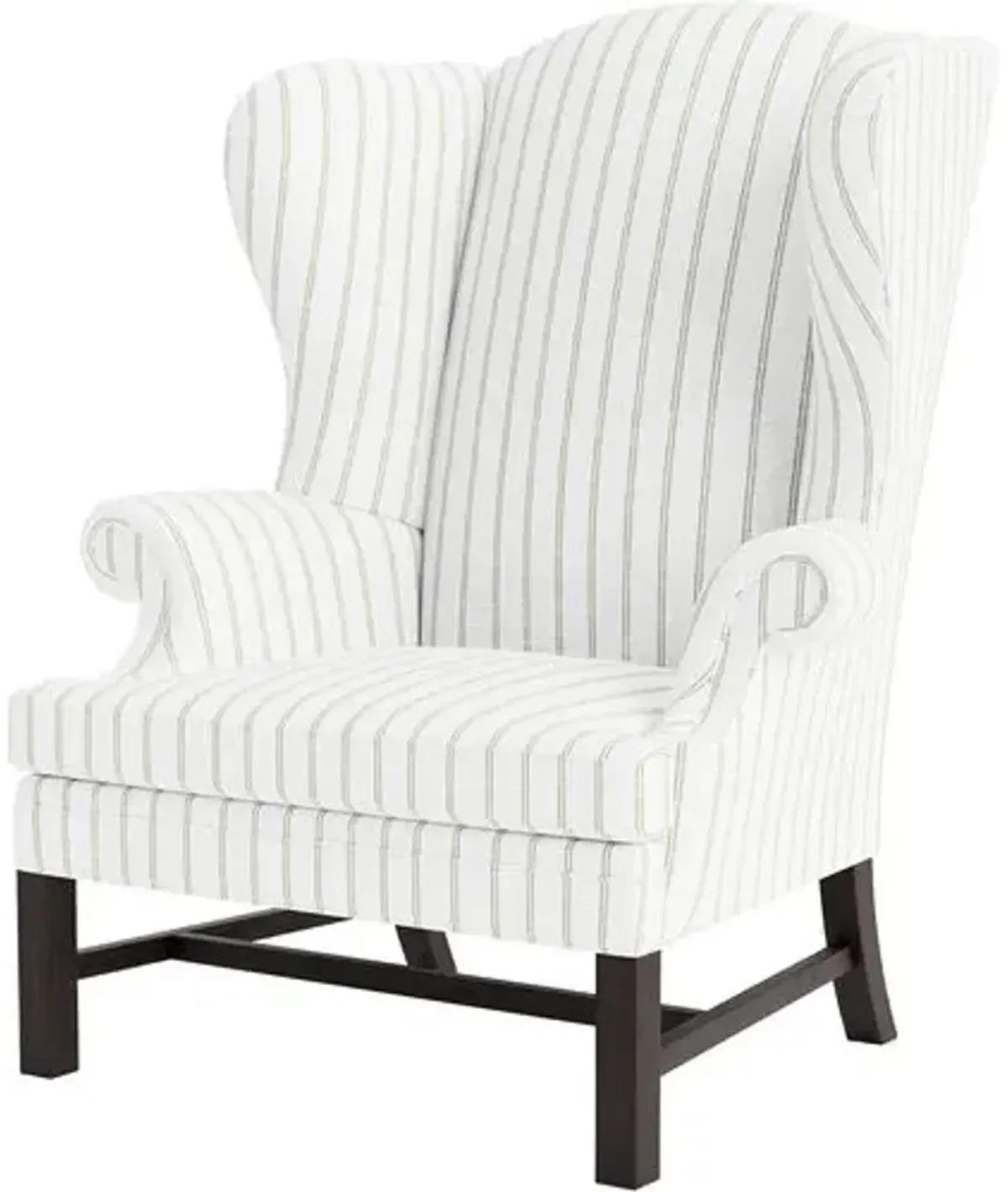 Marth Stewart Dearborne Wingback Chair - Lily Pond Linen Weave Stripe - Handcrafted in The USA - Green - Comfortable, Stylish