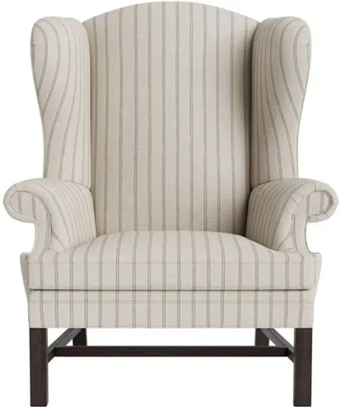 Marth Stewart Dearborne Wingback Chair - Lily Pond Linen Weave Stripe - Handcrafted in The USA - Gray - Comfortable, Stylish