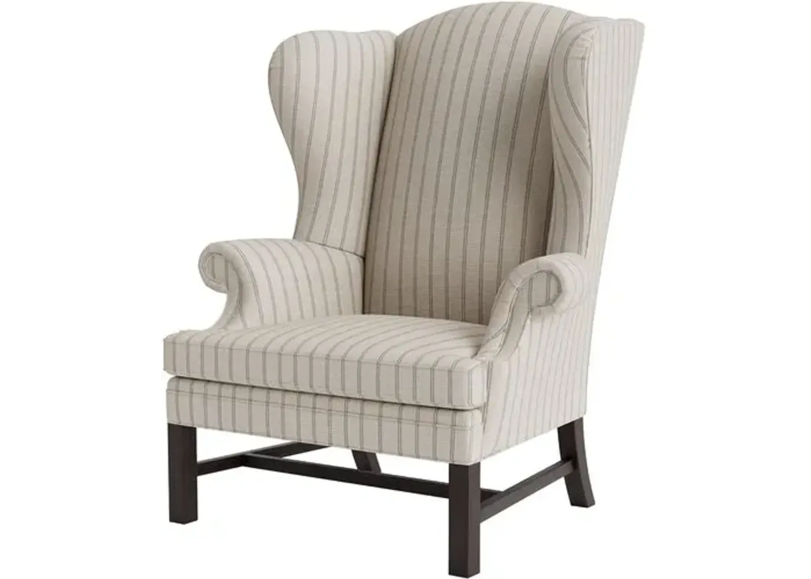 Marth Stewart Dearborne Wingback Chair - Lily Pond Linen Weave Stripe - Handcrafted in The USA - Gray - Comfortable, Stylish