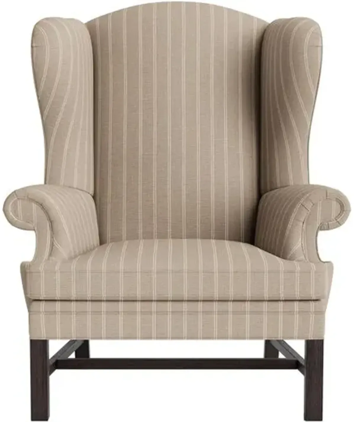 Marth Stewart Dearborne Wingback Chair - Lily Pond Linen Weave Stripe - Handcrafted in The USA - Brown - Comfortable, Stylish